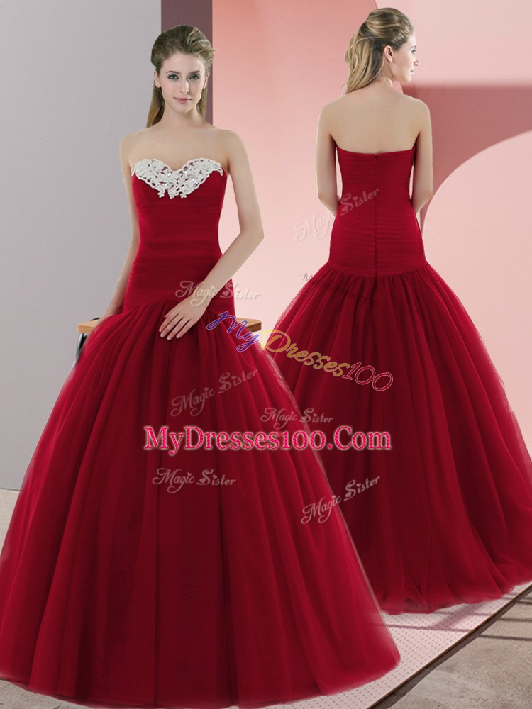 Simple Red Sleeveless Floor Length Beading Zipper Prom Evening Gown