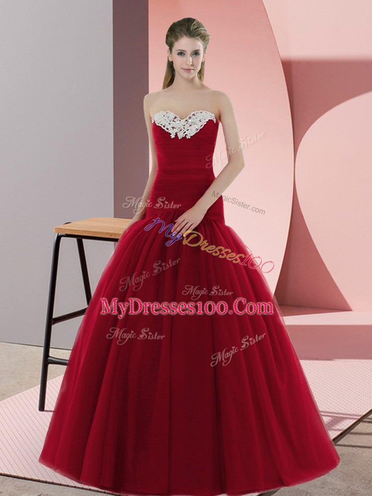 Simple Red Sleeveless Floor Length Beading Zipper Prom Evening Gown