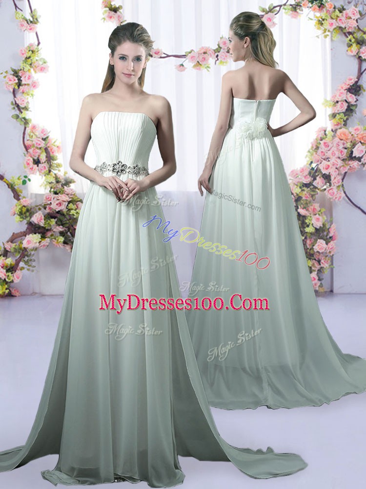 Elegant Bridesmaid Gown Apple Green for Prom and Party and Wedding Party with Beading Brush Train