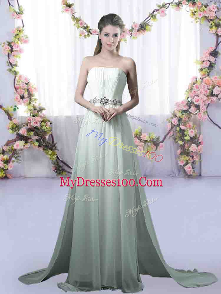 Elegant Bridesmaid Gown Apple Green for Prom and Party and Wedding Party with Beading Brush Train
