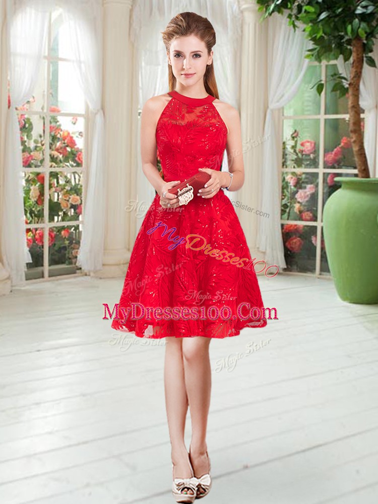 Colorful Scoop Sleeveless Prom Party Dress Lace Zipper