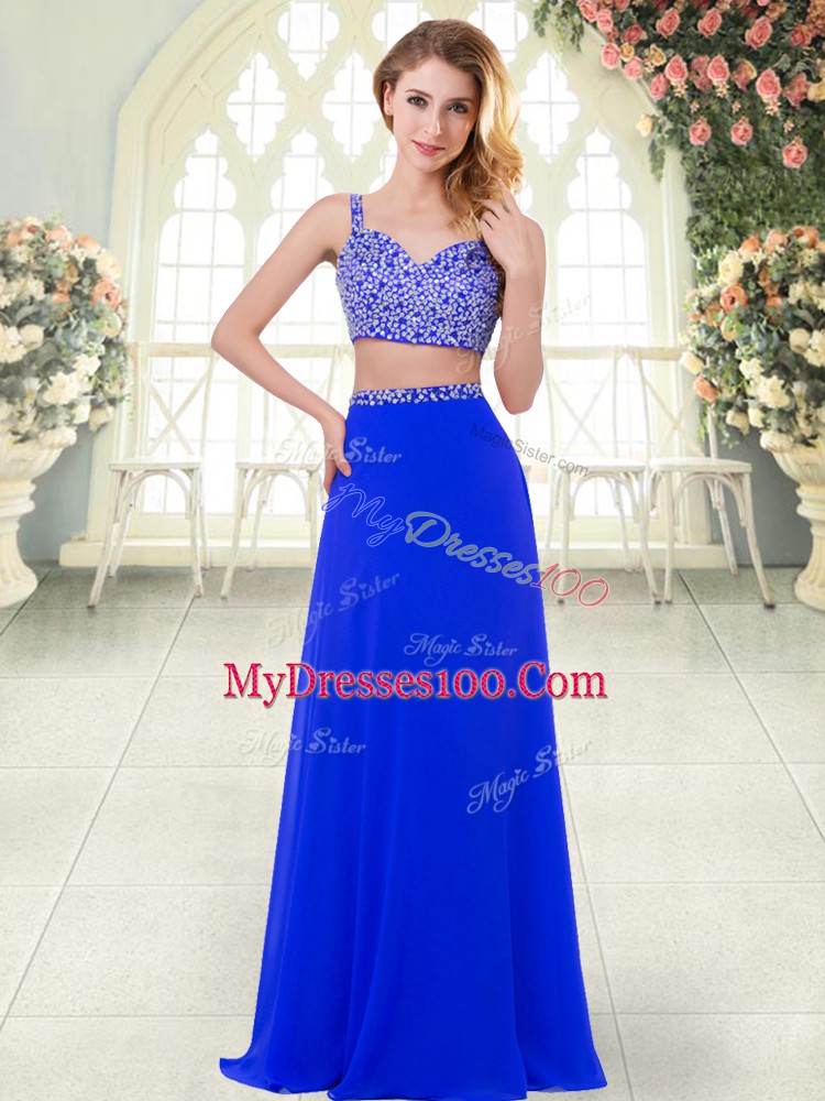 Spectacular Royal Blue Evening Dress Prom and Party with Beading Straps Sleeveless Zipper