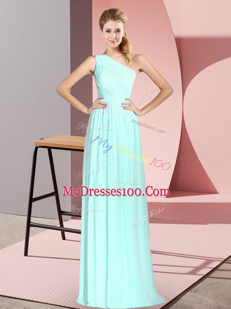 Modest Apple Green Empire Ruching Dress for Prom Lace Up Chiffon Sleeveless Floor Length