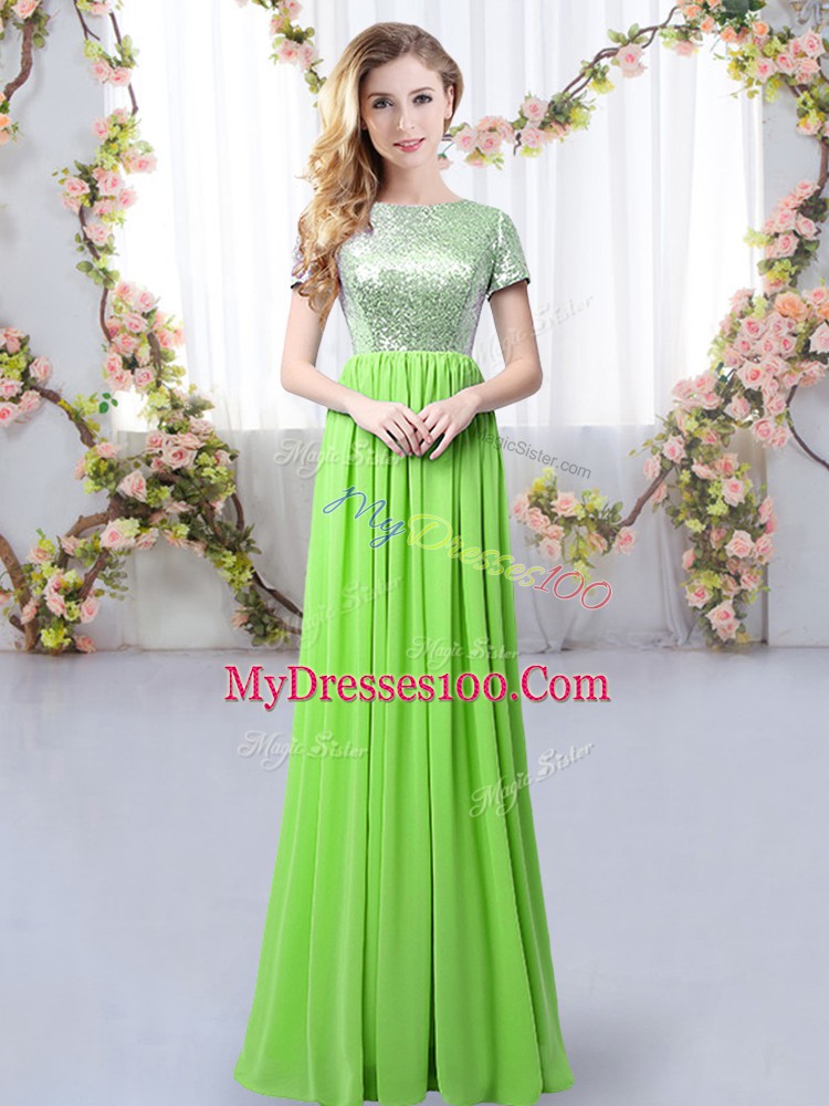 Zipper Scoop Sequins Vestidos de Damas Chiffon Short Sleeves