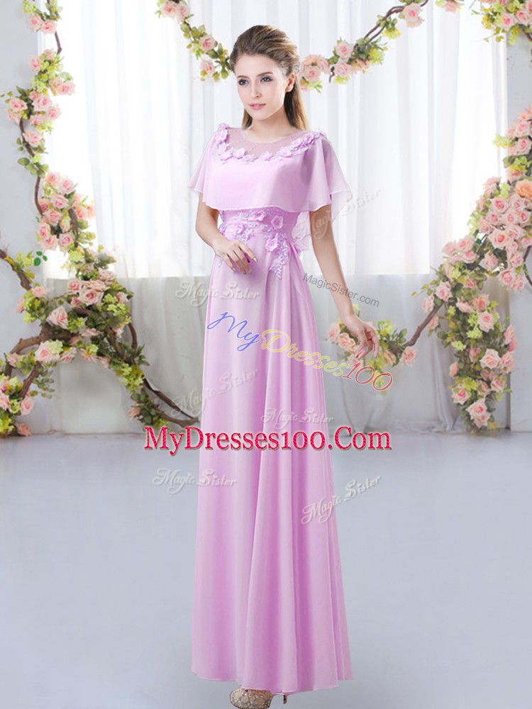Glittering Appliques Court Dresses for Sweet 16 Lilac Zipper Short Sleeves Floor Length