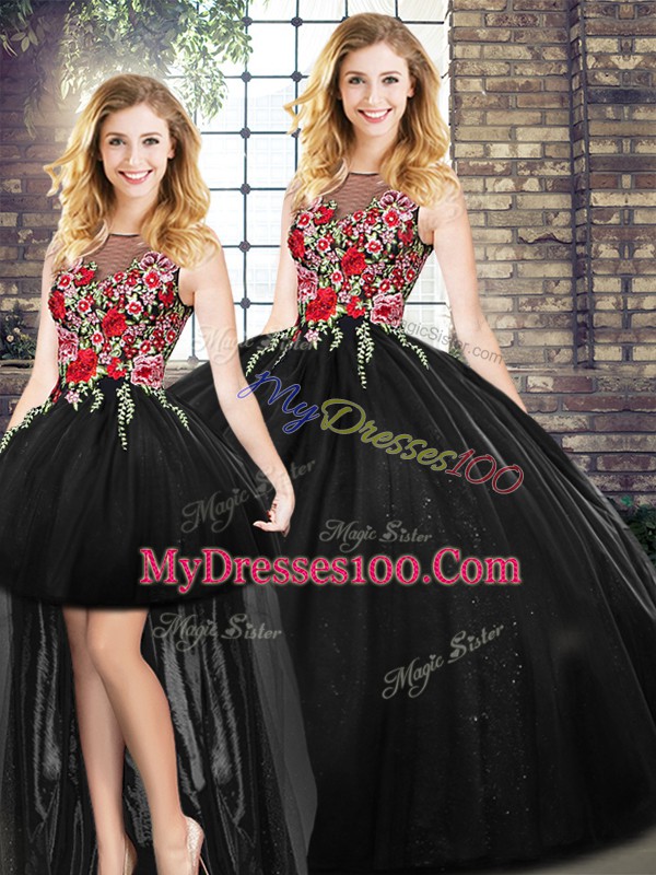 Smart Floor Length Black Vestidos de Quinceanera Scoop Sleeveless Zipper