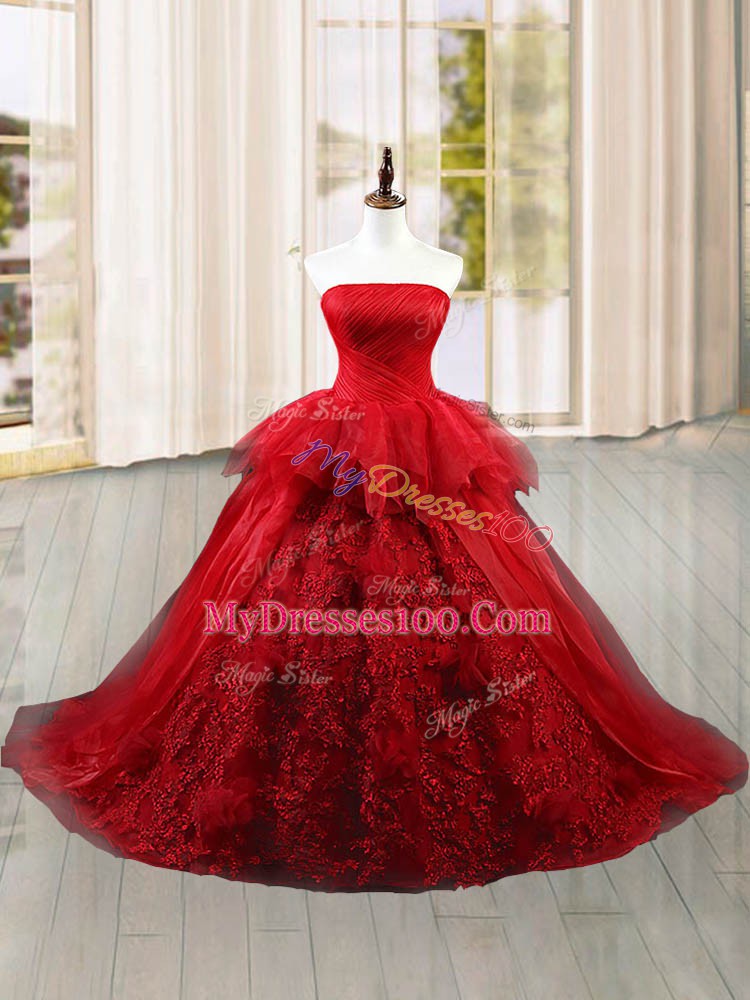 Fantastic Sleeveless Brush Train Lace Up Lace and Ruffles 15 Quinceanera Dress