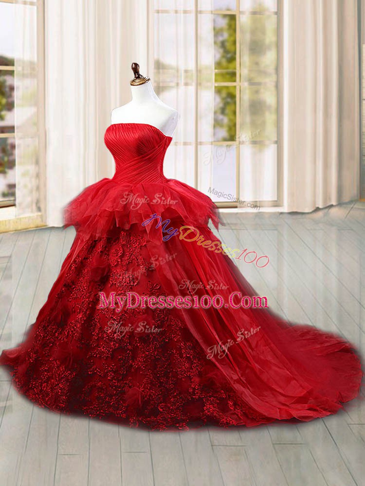 Fantastic Sleeveless Brush Train Lace Up Lace and Ruffles 15 Quinceanera Dress
