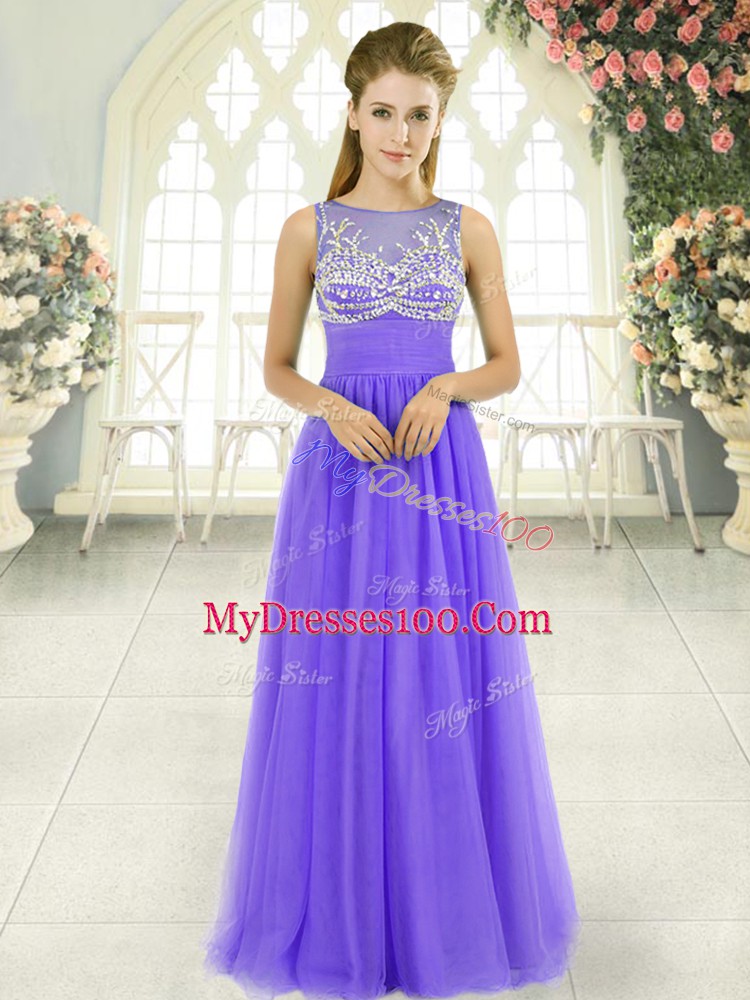 Lovely Beading Prom Evening Gown Lavender Side Zipper Sleeveless Floor Length