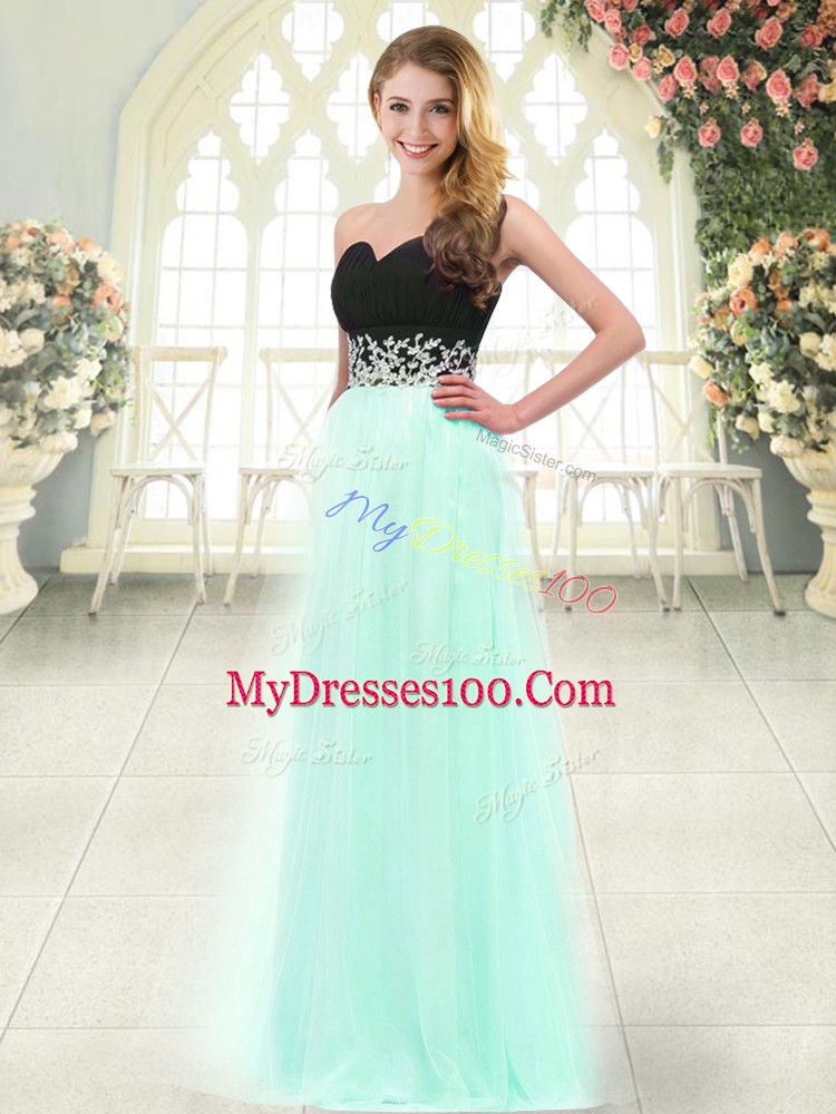 Dynamic Appliques Evening Dress Apple Green Zipper Sleeveless Floor Length