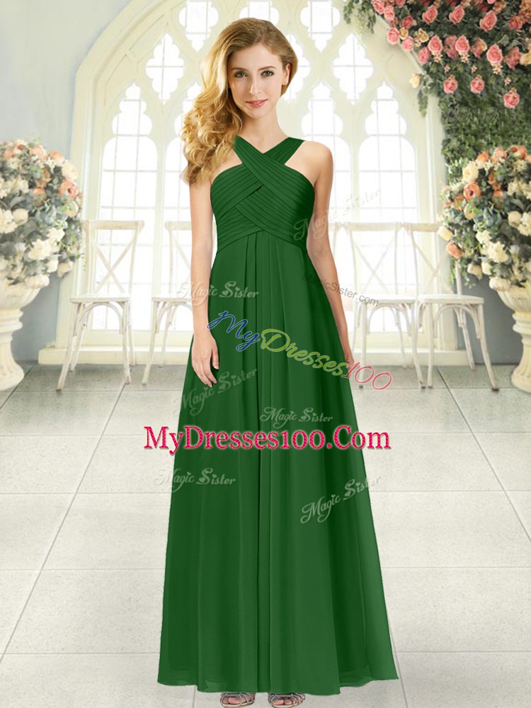 Sweet Sleeveless Floor Length Ruching Zipper with Green