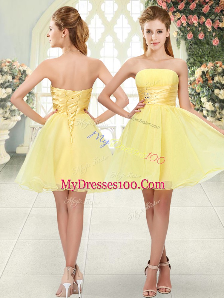 Pretty Mini Length A-line Sleeveless Yellow Prom Party Dress Lace Up