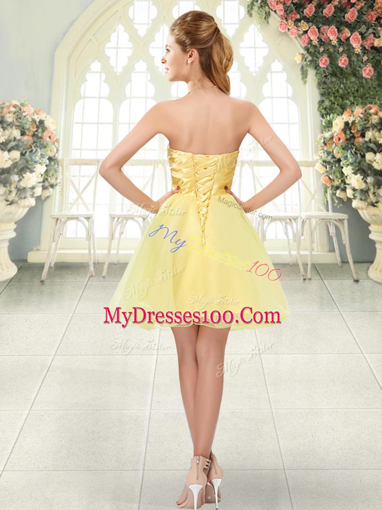 Pretty Mini Length A-line Sleeveless Yellow Prom Party Dress Lace Up