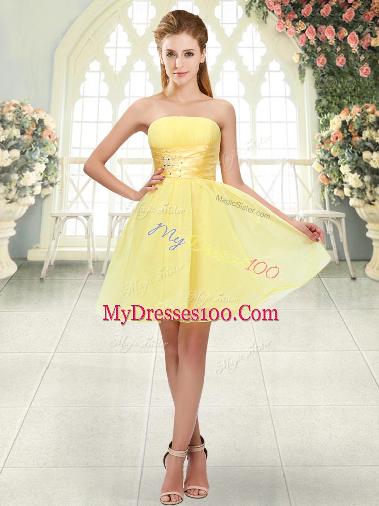 Pretty Mini Length A-line Sleeveless Yellow Prom Party Dress Lace Up