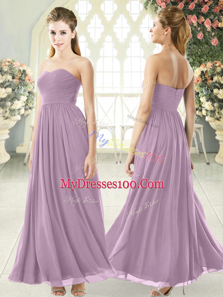 Most Popular Purple Chiffon Zipper Sleeveless Ankle Length Ruching