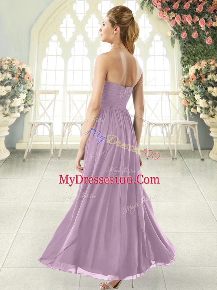 Most Popular Purple Chiffon Zipper Sleeveless Ankle Length Ruching