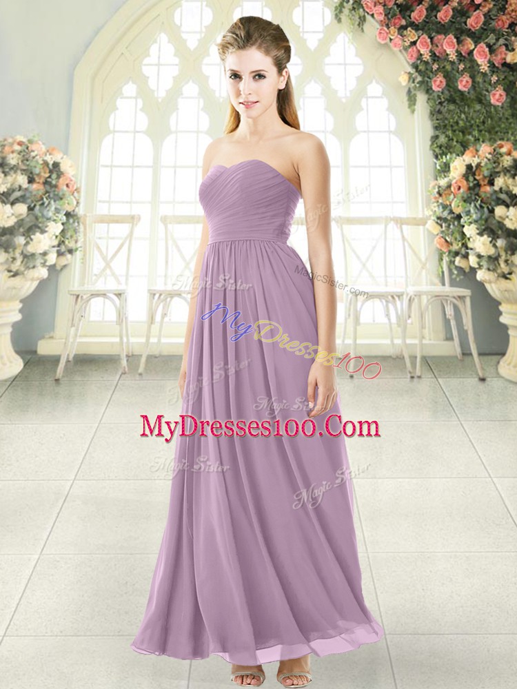 Most Popular Purple Chiffon Zipper Sleeveless Ankle Length Ruching