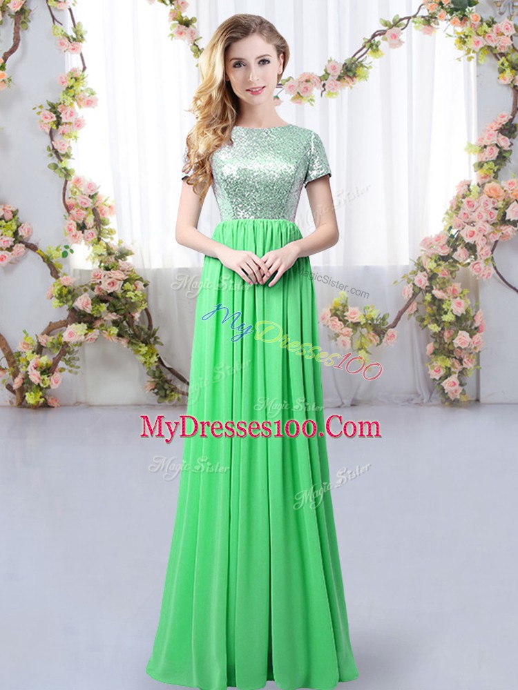 Designer Short Sleeves Floor Length Sequins Zipper Vestidos de Damas with Green
