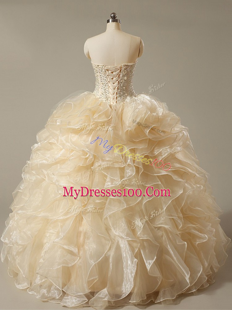 Great Floor Length Ball Gowns Sleeveless Champagne Quinceanera Gown Lace Up