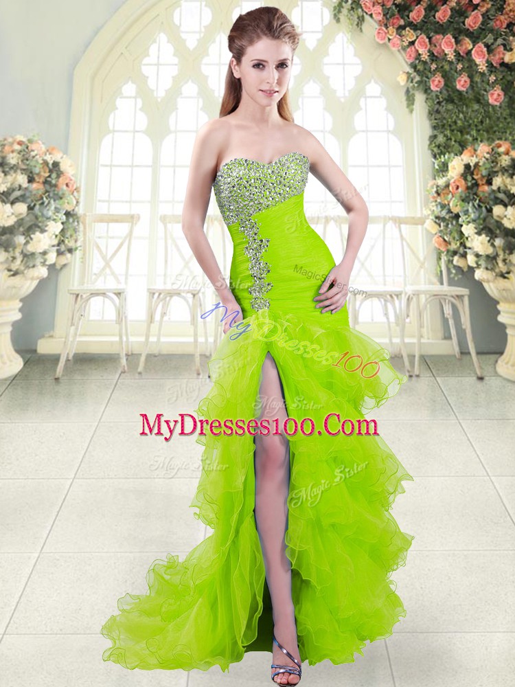 Cute Beading and Ruffled Layers Lace Up Sleeveless Brush Train