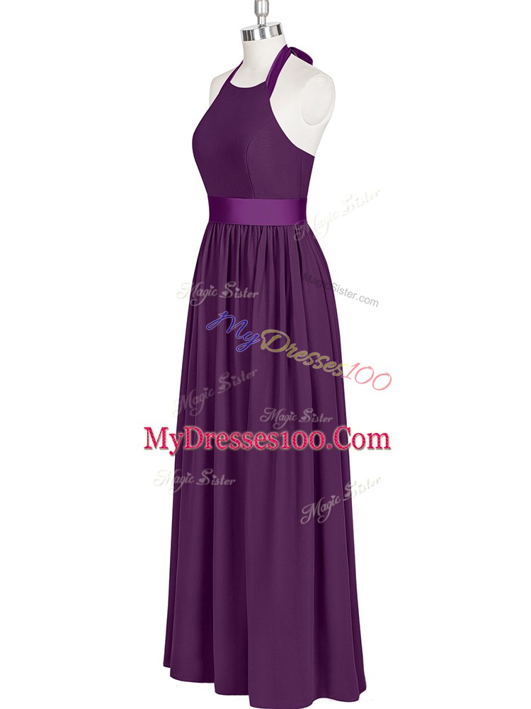 Romantic Eggplant Purple Empire Ruching Prom Gown Zipper Chiffon Sleeveless Floor Length