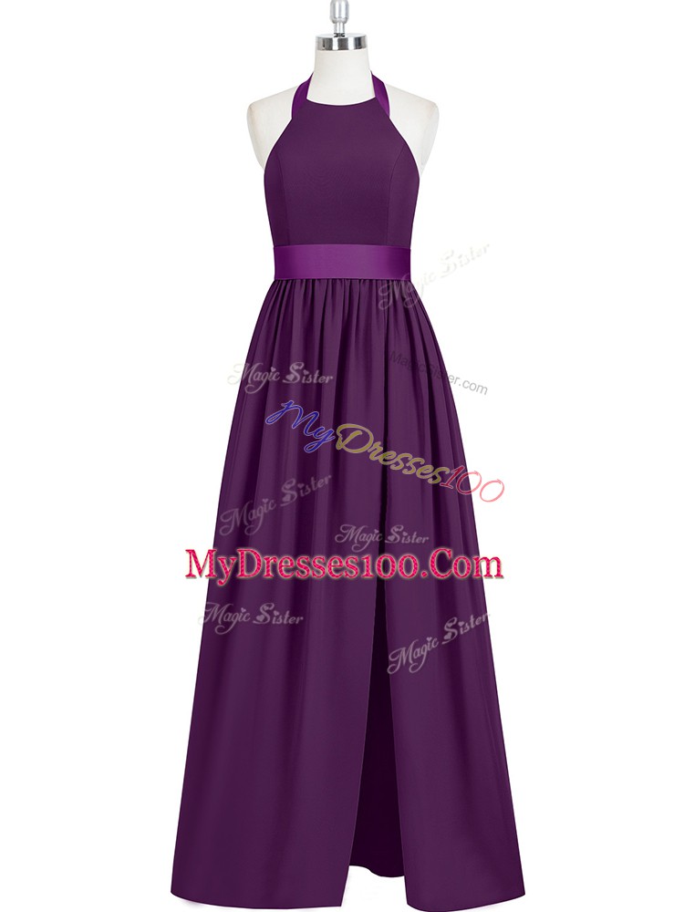 Romantic Eggplant Purple Empire Ruching Prom Gown Zipper Chiffon Sleeveless Floor Length