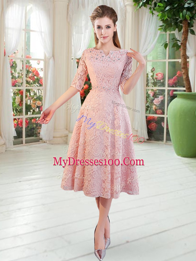 Admirable Half Sleeves Beading Zipper Homecoming Dress