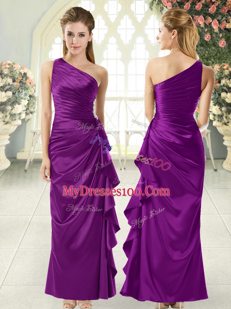 High End Sleeveless Taffeta Ankle Length Side Zipper Prom Dresses in Purple with Ruffles
