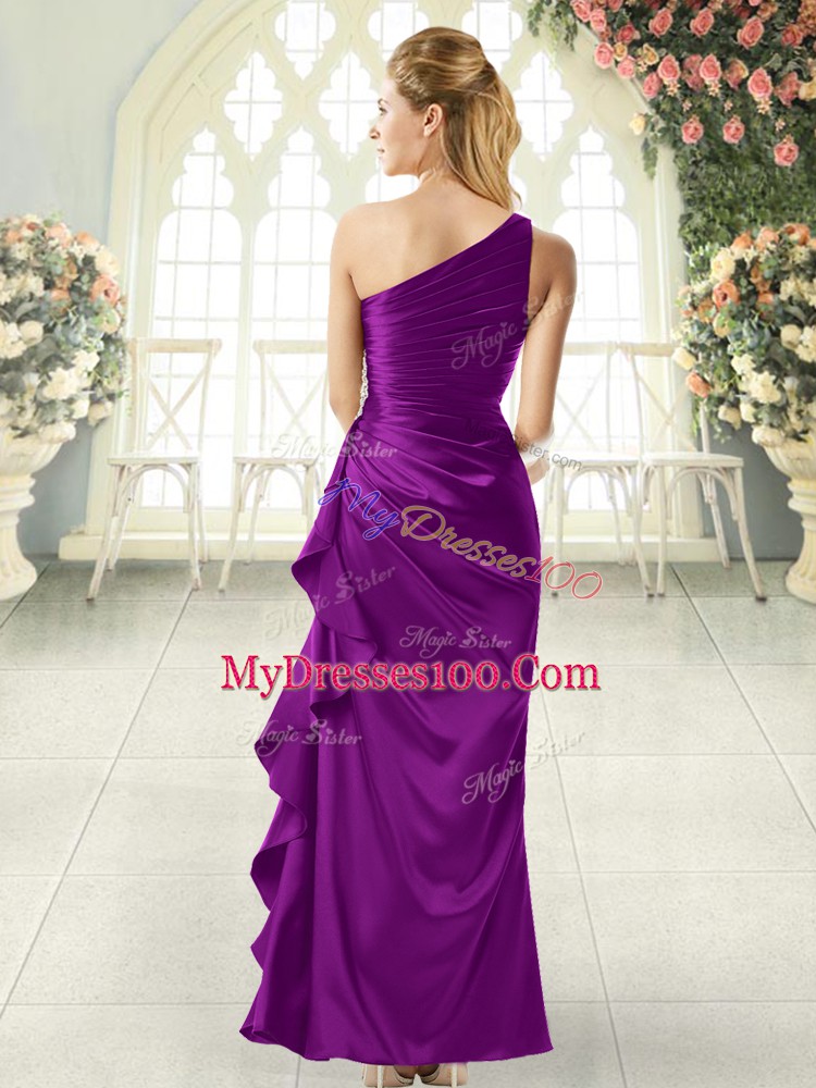 High End Sleeveless Taffeta Ankle Length Side Zipper Prom Dresses in Purple with Ruffles