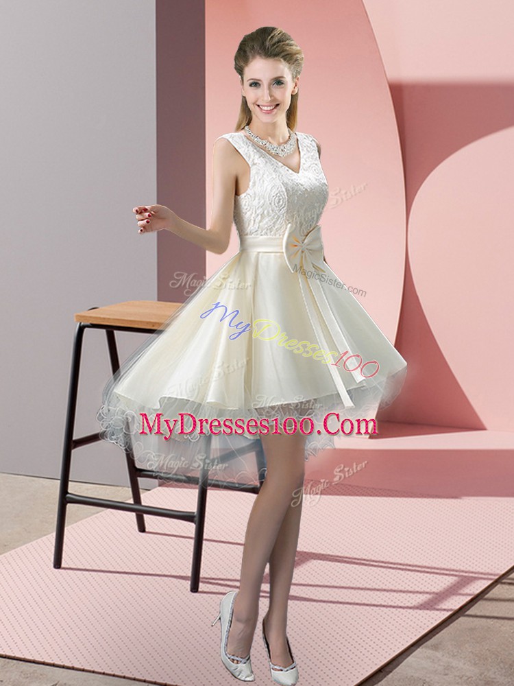Classical High Low A-line Sleeveless White Prom Dresses Lace Up