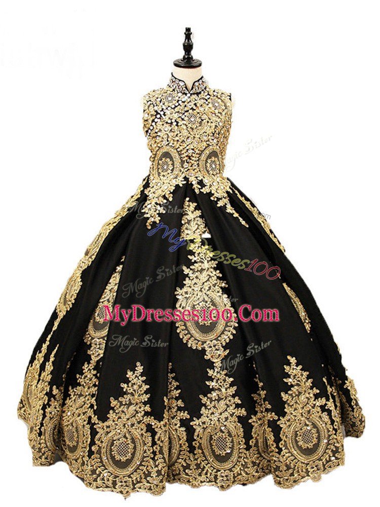 Beading Glitz Pageant Dress Black Lace Up Sleeveless Floor Length