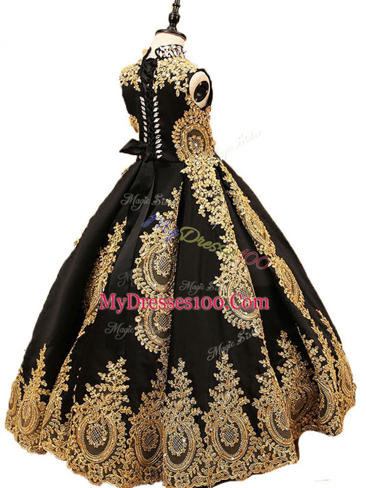 Beading Glitz Pageant Dress Black Lace Up Sleeveless Floor Length