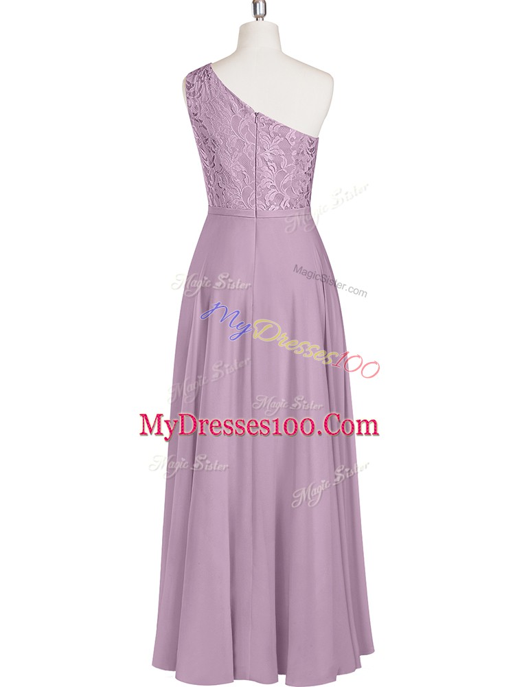 Purple One Shoulder Neckline Lace Evening Dress Sleeveless Zipper