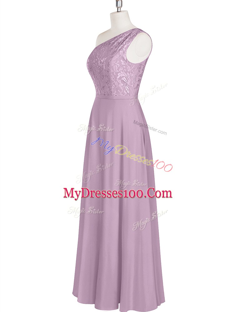 Purple One Shoulder Neckline Lace Evening Dress Sleeveless Zipper