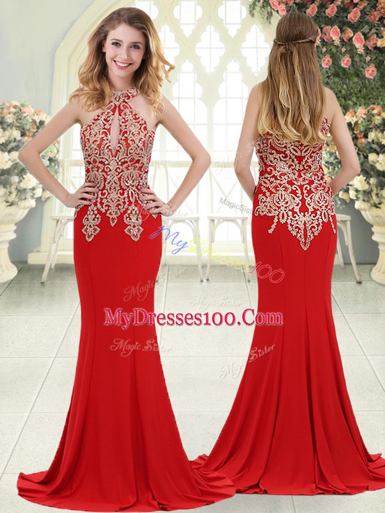 Discount Red Sleeveless Beading and Lace Zipper Juniors Evening Dress