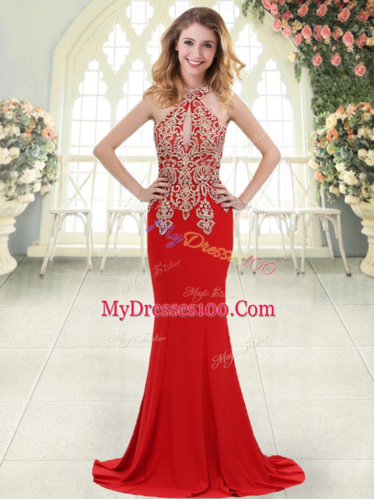 Discount Red Sleeveless Beading and Lace Zipper Juniors Evening Dress