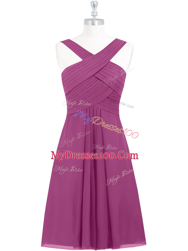 Knee Length Fuchsia Prom Dresses Chiffon Sleeveless Pleated