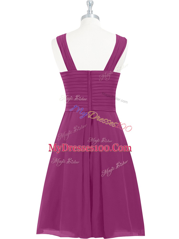 Knee Length Fuchsia Prom Dresses Chiffon Sleeveless Pleated