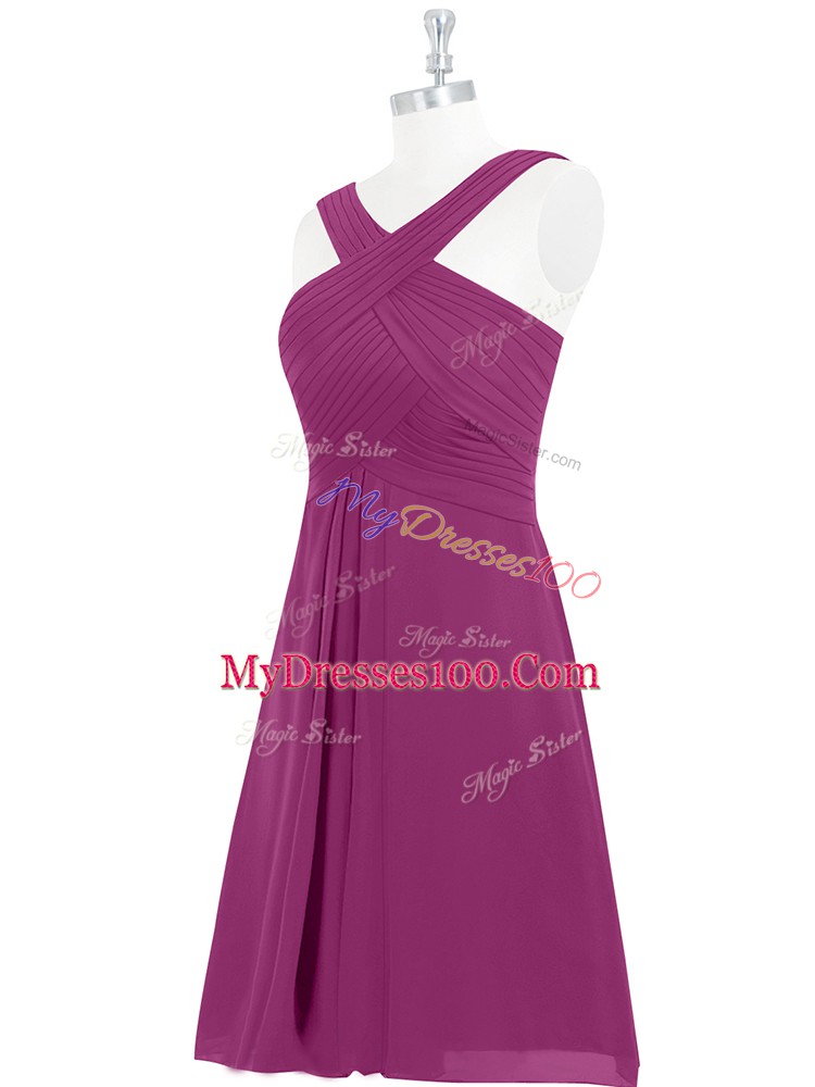 Knee Length Fuchsia Prom Dresses Chiffon Sleeveless Pleated