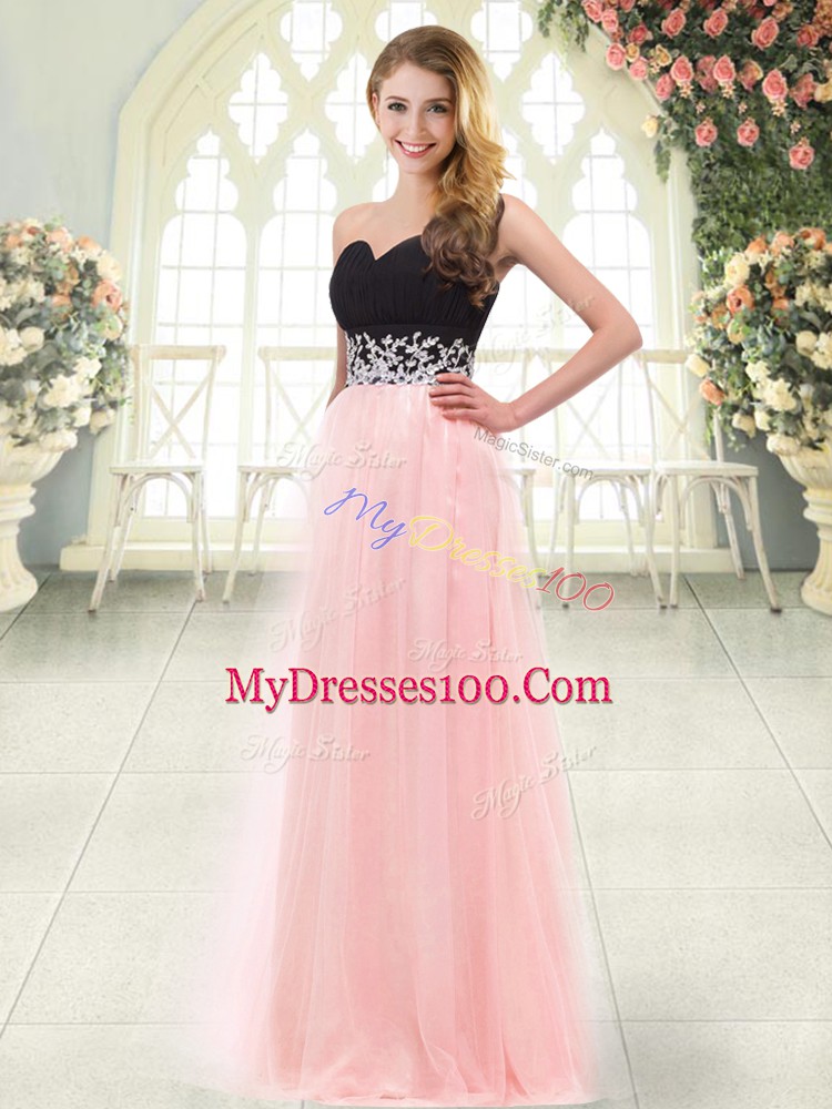 Baby Pink Sleeveless Tulle Zipper Evening Dress for Prom and Party