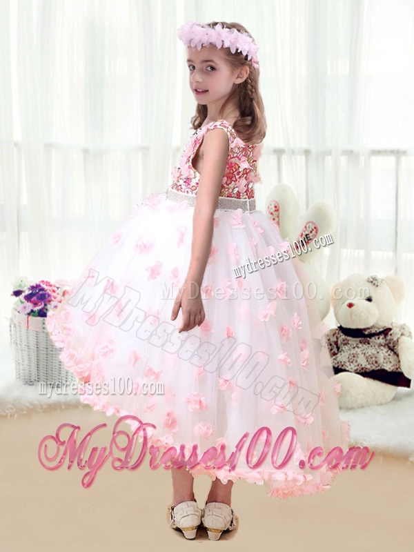 2016 New Arrivals High Low Flower Girl Dresses with Appliques