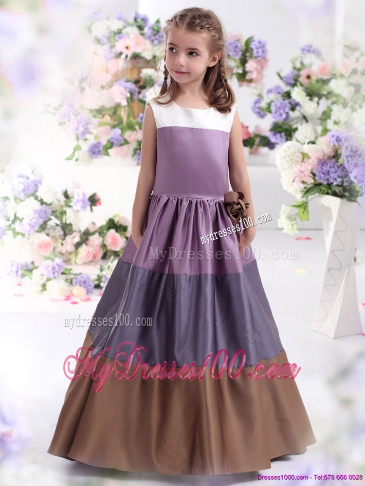 2016 Pretty Multi Color Scoop Flower Girl Dress with Bowknot