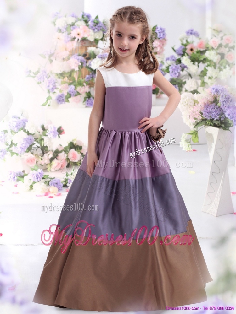 2016 Pretty Multi Color Scoop Flower Girl Dress with Bowknot