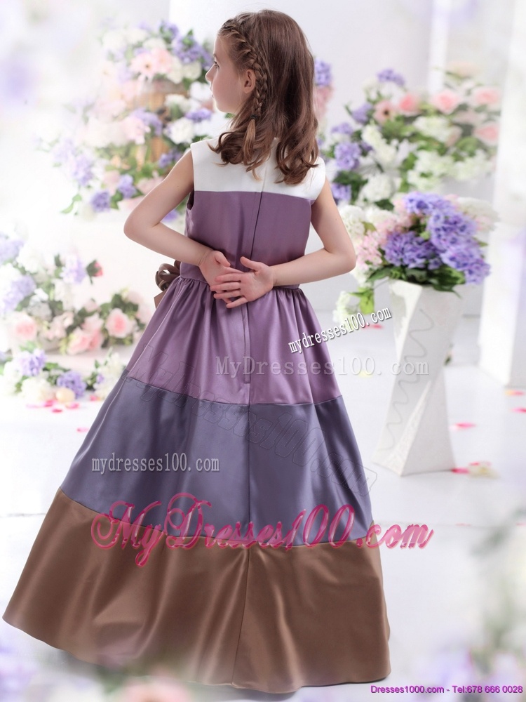 2016 Pretty Multi Color Scoop Flower Girl Dress with Bowknot