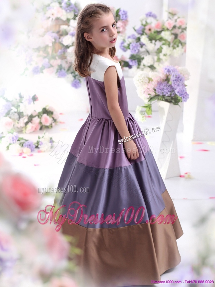 2016 Pretty Multi Color Scoop Flower Girl Dress with Bowknot