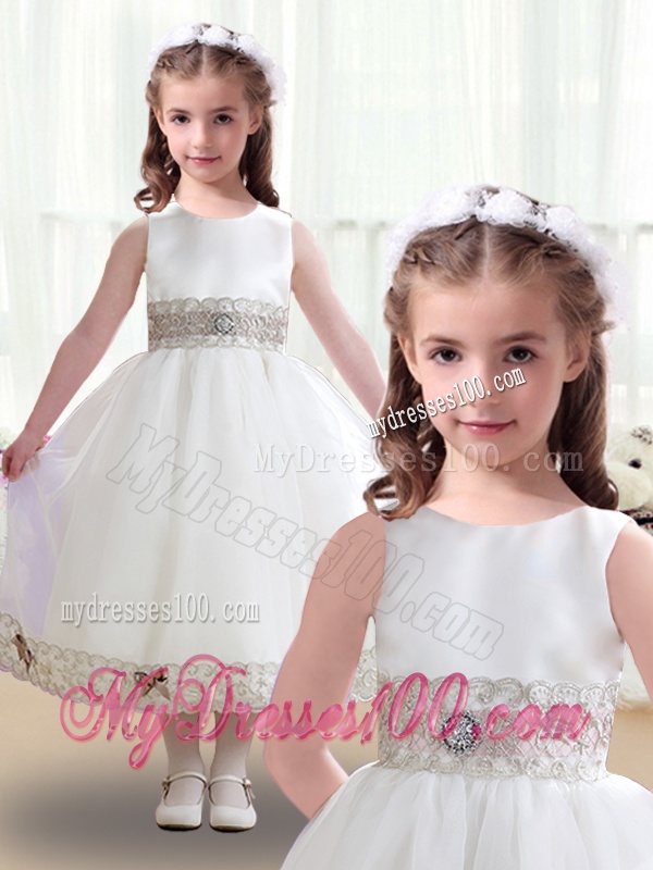 Discount Scoop White Flower Girl Dresses with Appliques