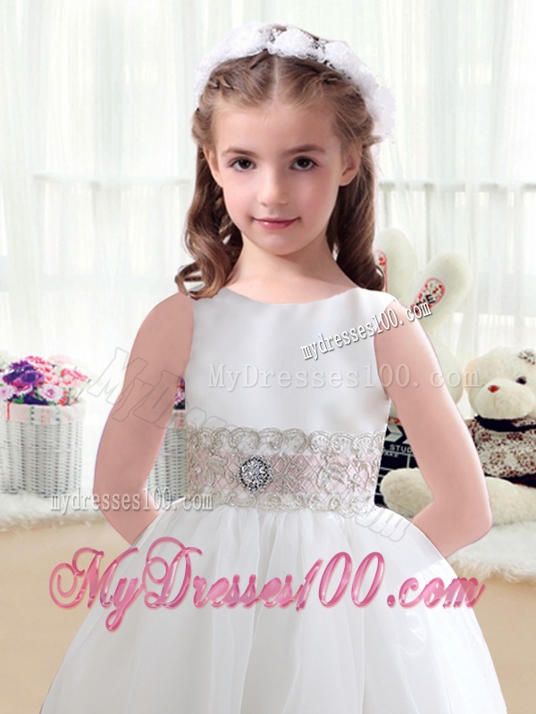 Discount Scoop White Flower Girl Dresses with Appliques