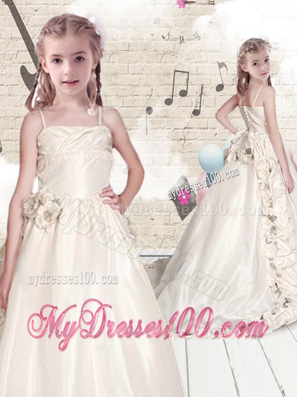 Elegant Empire Spaghetti Straps Brush Train Flower Girl Dresses
