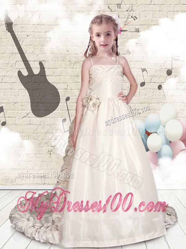 Elegant Empire Spaghetti Straps Brush Train Flower Girl Dresses