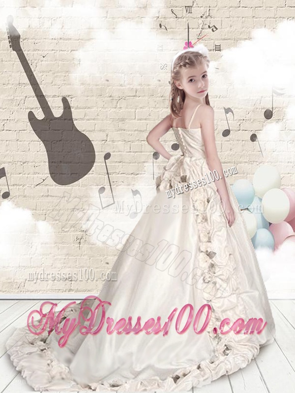Elegant Empire Spaghetti Straps Brush Train Flower Girl Dresses